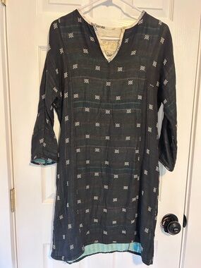 Ace & Jig Black and Teal Panel Dress with Cream Trim